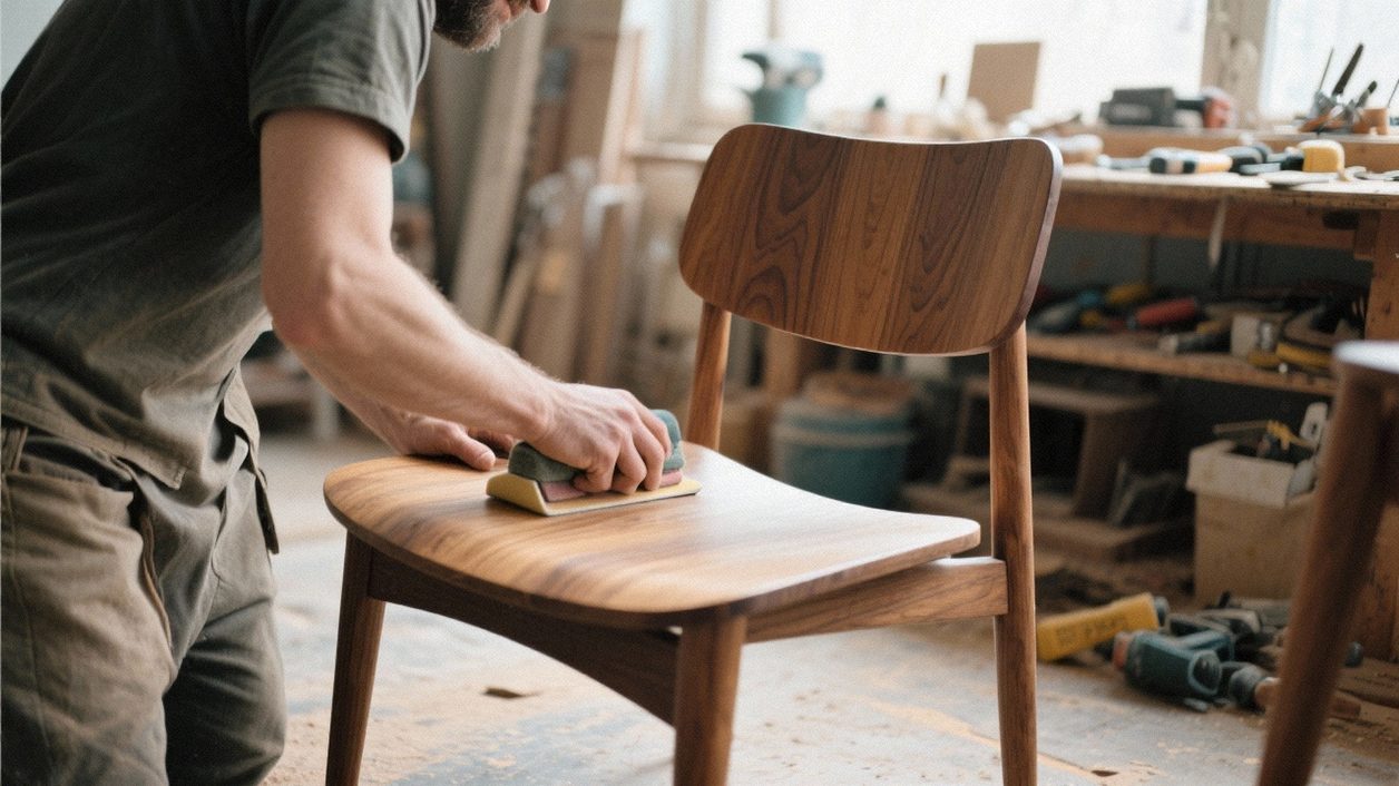 Person working on restoring a Danish modern chair