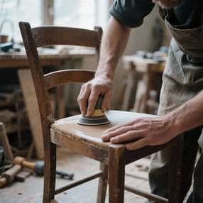 Håndværker i gang med møbelrestaurering